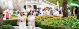 Young visitors walking through the gardens at Sun World Ba Na Hills