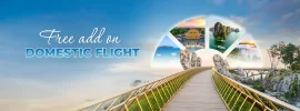 Vietnam Airlines free add-on domestic flight promotion banner over the Golden Bridge