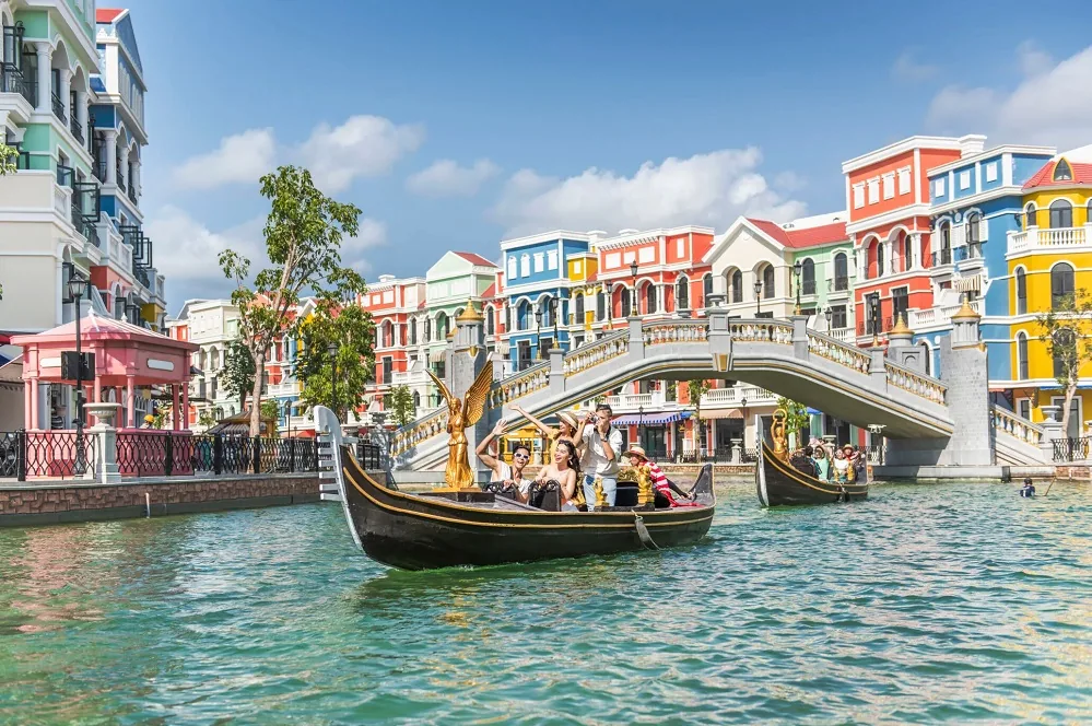 Water taxi gondola on the Venice canals at Grand World Phu Quoc